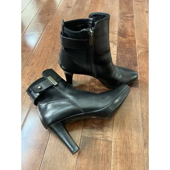 Aquatalia Black Leather Side Zip Royal Waterproof High heel Bootie Italy US 8.5 - Picture 8 of 12